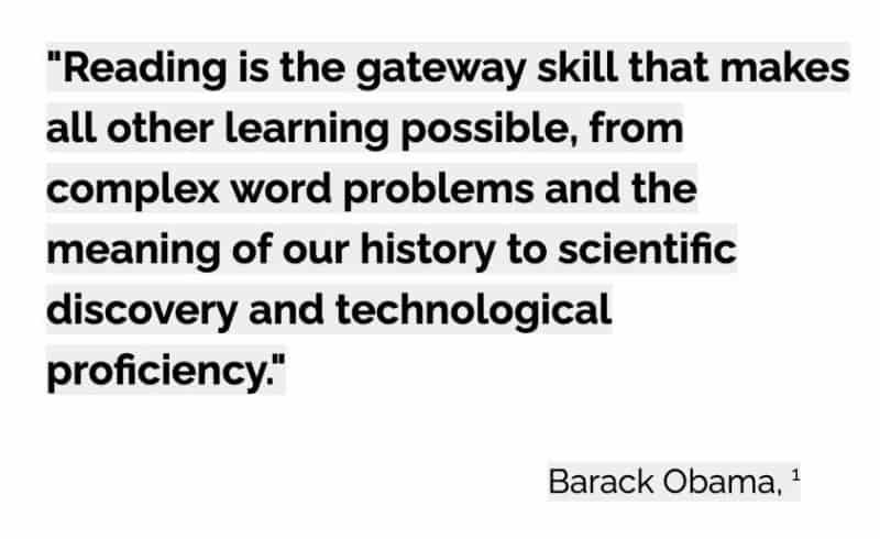 Quotation from Barack Obama re imporatnce of reading skills