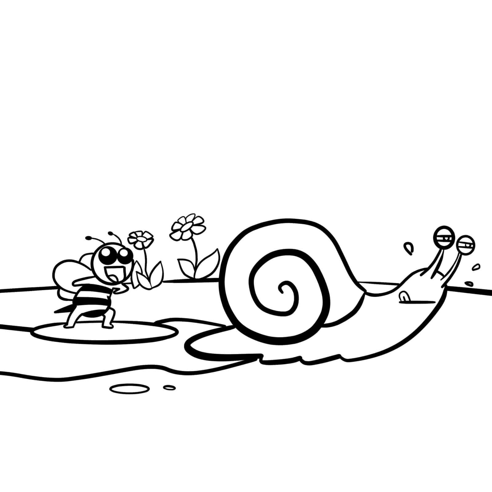 Snail gliding on slime with a bee following from What's an Ail?