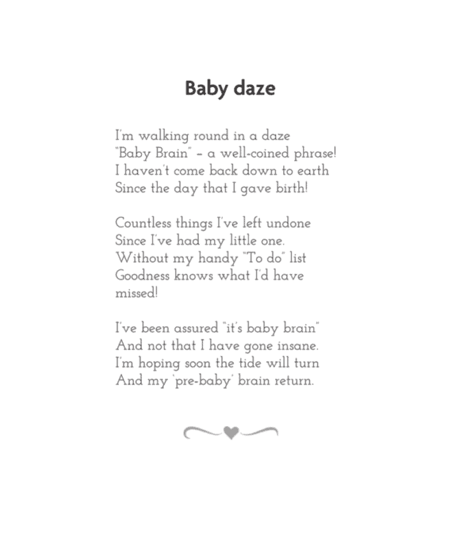 The poem BABY DAZE from the book of the same name by Sarah Davis